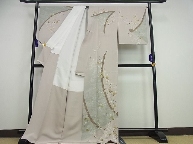 平和屋本店●極上　創業460年・千總　訪問着　絵巻風景枝梅文　金彩　パールトーン加工　逸品3s2237