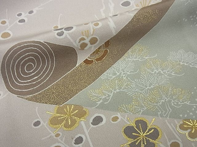 平和屋本店●極上　創業460年・千總　訪問着　絵巻風景枝梅文　金彩　パールトーン加工　逸品3s2237