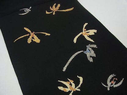 平和屋本店●最高級 龍村平蔵製 本袋帯 季繭錦 黒地 金銀糸 逸品3s2524