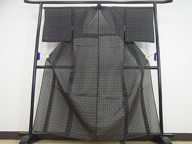 期間限定セール20％off■極上　夏物　本場琉球絣　格子柄　反端付き　逸品3s2560