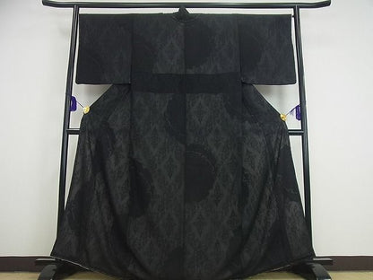 平和屋本店■極上　小紋　無双　紗袷　紗×絽　雪輪重ね菱花文　逸品　未使用3s2619