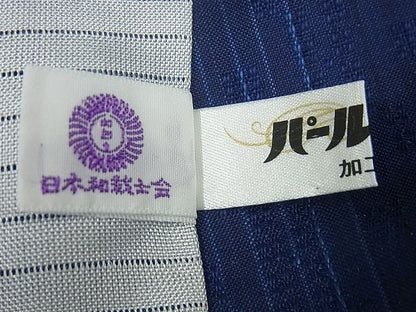 平和屋本店■極上 藍造り国選定無形文化財 佐藤阿波藍製造所 十九代目藍師・佐藤昭人 花織 お召 単衣 パールトーン加工 3s3154