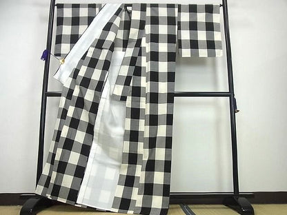 平和屋本店■極上　綿薩摩　東郷織物謹製　手織　實篤　永江明夫　単衣　格子柄　証紙付き　逸品　未使用3s3578