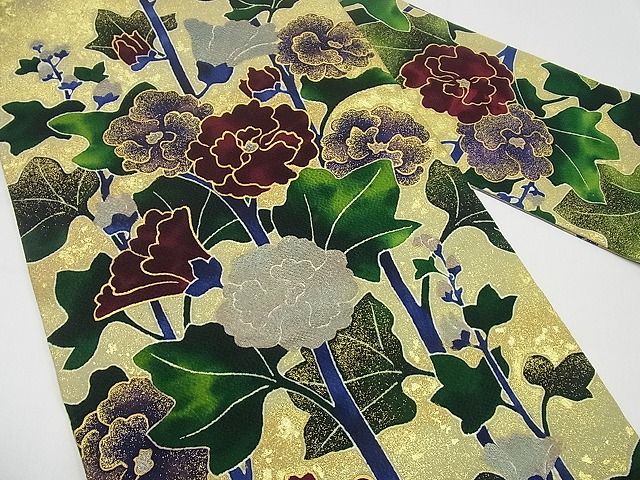 平和屋本店●極上　浦野理一　型染　九寸名古屋帯　枝花文　金彩　落款あり　逸品　未使用3s3614