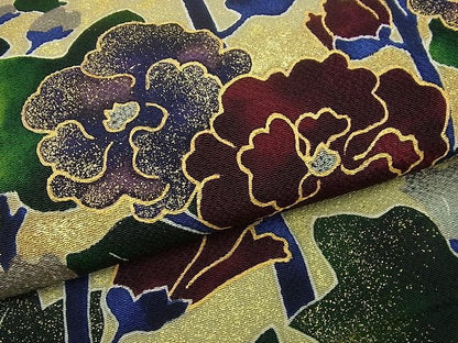 平和屋本店●極上　浦野理一　型染　九寸名古屋帯　枝花文　金彩　落款あり　逸品　未使用3s3614