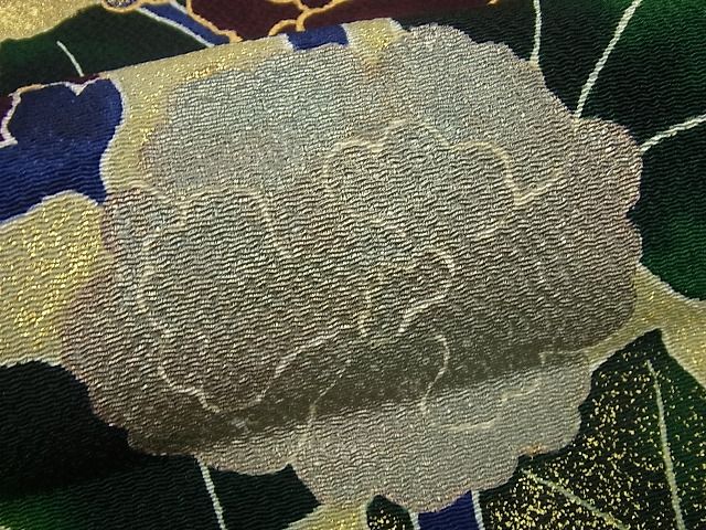 平和屋本店●極上　浦野理一　型染　九寸名古屋帯　枝花文　金彩　落款あり　逸品　未使用3s3614