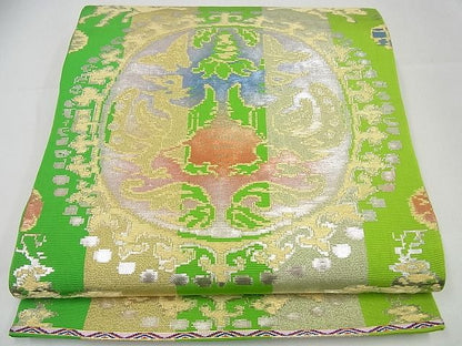 平和屋本店●最高級　龍村平蔵製　本袋帯　円文白虎錦　金銀糸　逸品3s3802