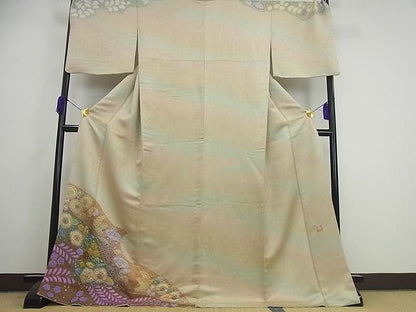平和屋本店●最高級 二代目 久保田一竹 幻の辻が花 訪問着 絞り 暈し染め 金通し地 逸品3s3900