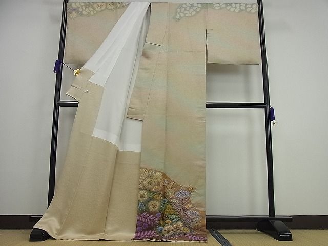 平和屋本店●最高級 二代目 久保田一竹 幻の辻が花 訪問着 絞り 暈し染め 金通し地 逸品3s3900