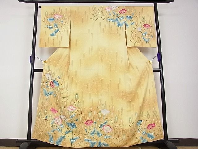 平和屋本店●希少　野口真造　大彦二代目　江戸染繍友禅　訪問着　草花尽くし　たたき染　金糸　逸品s440