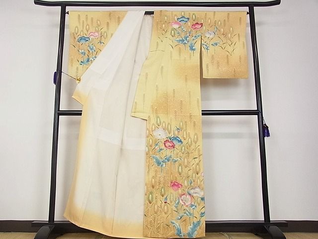 平和屋本店●希少　野口真造　大彦二代目　江戸染繍友禅　訪問着　草花尽くし　たたき染　金糸　逸品s440