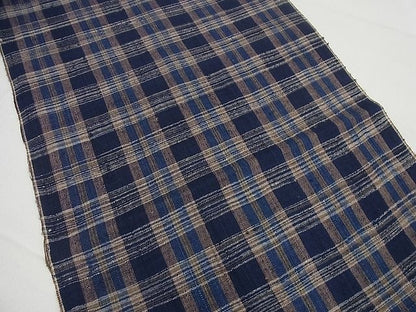 平和屋本店■超希少 浦野理一 経節紬 格子柄 反物 着尺 逸品 未使用3s4762