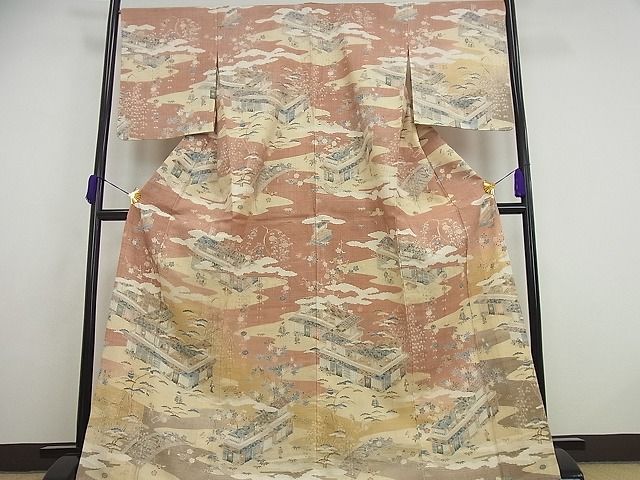 平和屋本店▽極上 染織の名門 しょうざん 生紬 訪問着 単衣 人物風景文 逸品3s4949