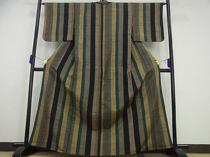 平和屋本店■超希少 伊兵衛織 工芸手織 単衣 間道 逸品3s5054