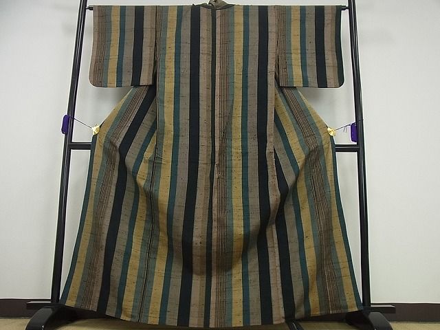 平和屋本店■超希少 伊兵衛織 工芸手織 単衣 間道 逸品3s5054