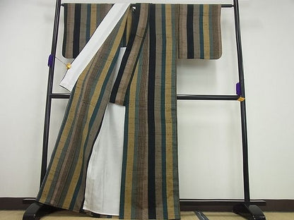 平和屋本店■超希少 伊兵衛織 工芸手織 単衣 間道 逸品3s5054