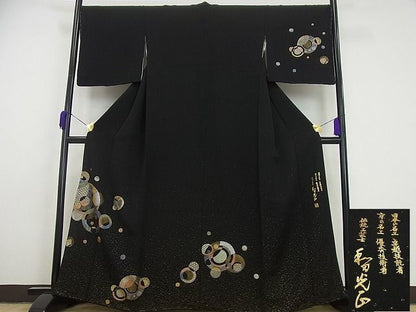 平和屋本店■極上　金彩友禅　卓越技能者・名工・和田光正　訪問着　吉祥丸文　金通し地　黒地　逸品　未使用3s5058