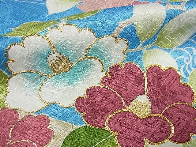 平和屋本店●極上　創業460年・千總　振袖　駒刺繍　筏花文　金彩　大丸扱い　逸品3s5070