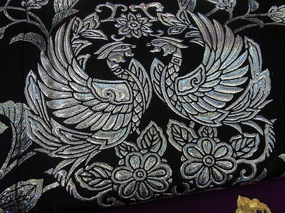 平和屋本店●金彩友禅 卓越技能者・名工・和田光正 訪問着 向かい鳥花唐草文 金通し地 黒×紫 さが美扱い3s5073