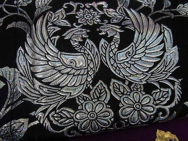 平和屋本店●金彩友禅 卓越技能者・名工・和田光正 訪問着 向かい鳥花唐草文 金通し地 黒×紫 さが美扱い3s5073
