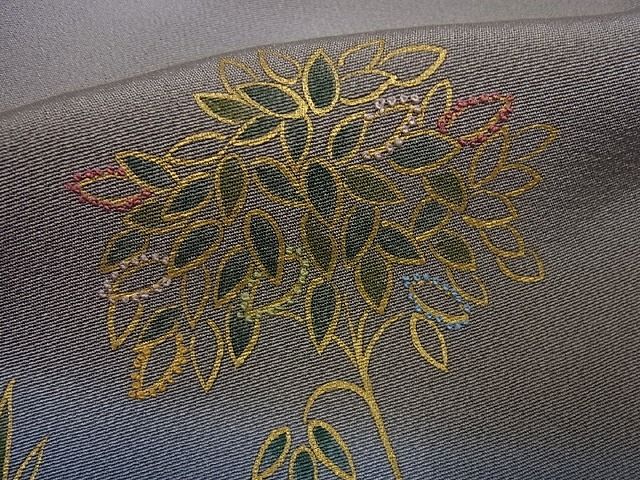 平和屋本店●極上　人間国宝　福田喜三郎　訪問着　刺繍　草花文　暈し染め　金彩　逸品2s520