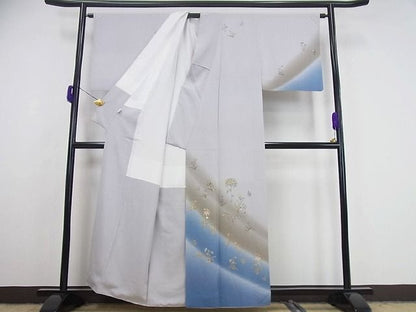 平和屋本店●極上　人間国宝　福田喜三郎　訪問着　刺繍　草花文　暈し染め　金彩　逸品2s520