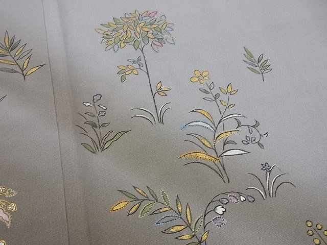 平和屋本店●極上　人間国宝　福田喜三郎　訪問着　刺繍　草花文　暈し染め　金彩　逸品2s520