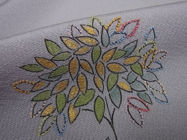 平和屋本店●極上　人間国宝　福田喜三郎　訪問着　刺繍　草花文　暈し染め　金彩　逸品2s520