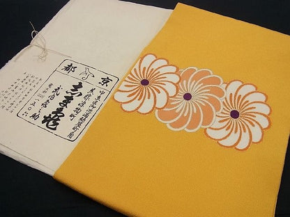 平和屋本店■極上　銀座　志ま亀　九寸名古屋帯　ねじ花文　鬼しぼ縮緬　金彩　たとう紙付き　逸品　未使用3s565