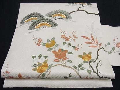 平和屋本店●極上　京都祇園の老舗　ぎをん齋藤　九寸名古屋帯　駒刺繍　吉祥花文　金糸　逸品　未使用3s593