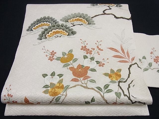 平和屋本店●極上　京都祇園の老舗　ぎをん齋藤　九寸名古屋帯　駒刺繍　吉祥花文　金糸　逸品　未使用3s593
