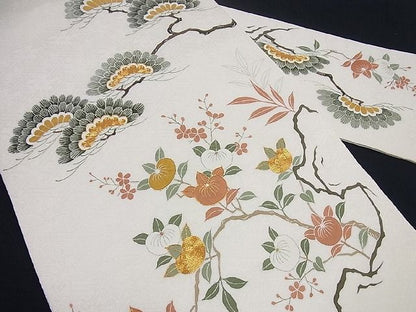 平和屋本店●極上　京都祇園の老舗　ぎをん齋藤　九寸名古屋帯　駒刺繍　吉祥花文　金糸　逸品　未使用3s593