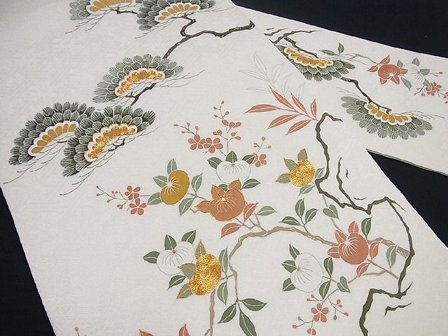 平和屋本店●極上　京都祇園の老舗　ぎをん齋藤　九寸名古屋帯　駒刺繍　吉祥花文　金糸　逸品　未使用3s593