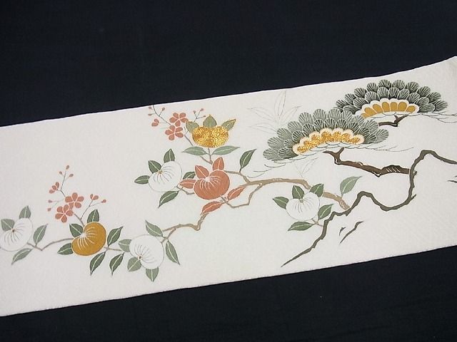 平和屋本店●極上　京都祇園の老舗　ぎをん齋藤　九寸名古屋帯　駒刺繍　吉祥花文　金糸　逸品　未使用3s593