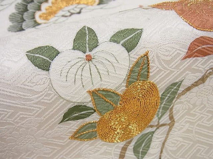 平和屋本店●極上　京都祇園の老舗　ぎをん齋藤　九寸名古屋帯　駒刺繍　吉祥花文　金糸　逸品　未使用3s593