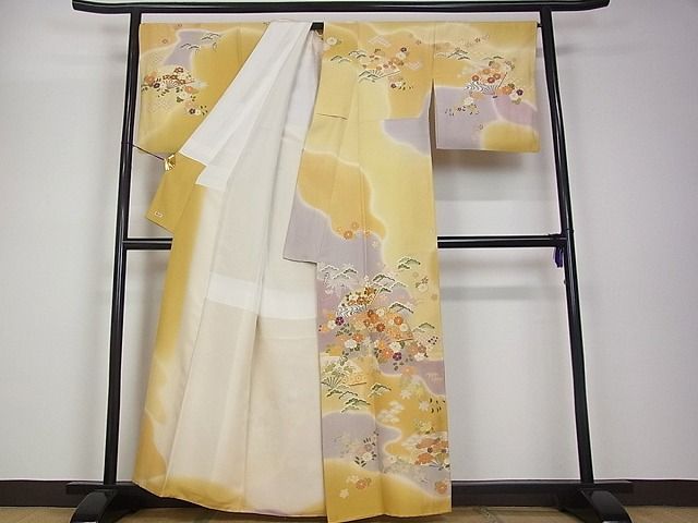 平和屋本店■極上 創業460年・千總 訪問着 道長扇面花文 暈し染 金彩 三越扱い 逸品s5965