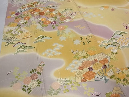 平和屋本店■極上 創業460年・千總 訪問着 道長扇面花文 暈し染 金彩 三越扱い 逸品s5965