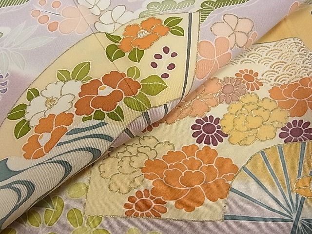 平和屋本店■極上 創業460年・千總 訪問着 道長扇面花文 暈し染 金彩 三越扱い 逸品s5965
