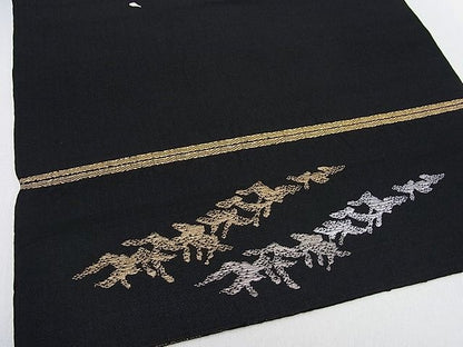 平和屋本店●極上 龍村平蔵製 本袋帯 村千鳥 黒地 逸品 s60049