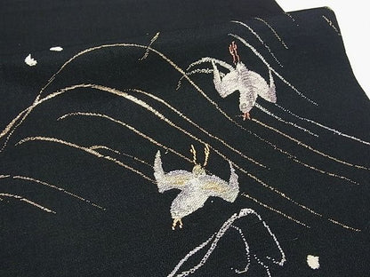 平和屋本店●極上 龍村平蔵製 本袋帯 村千鳥 黒地 逸品 s60049