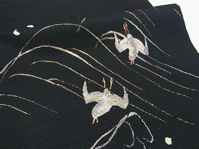 平和屋本店●極上 龍村平蔵製 本袋帯 村千鳥 黒地 逸品 s60049