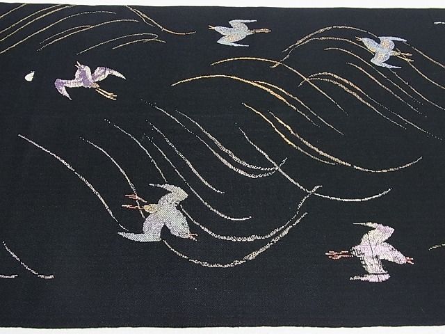 平和屋本店●極上 龍村平蔵製 本袋帯 村千鳥 黒地 逸品 s60049