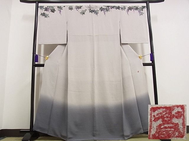 平和屋本店●超希少　東京友禅　久呂田明功　訪問着　葡萄蔦の葉文　鬼しぼ縮緬　金彩　逸品s6846