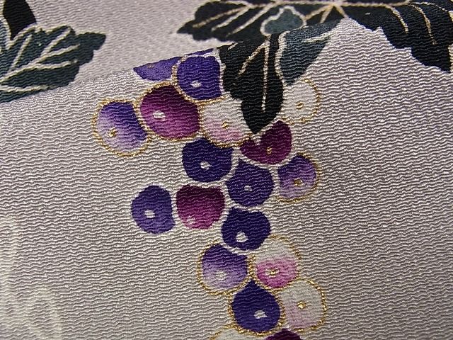 平和屋本店●超希少　東京友禅　久呂田明功　訪問着　葡萄蔦の葉文　鬼しぼ縮緬　金彩　逸品s6846