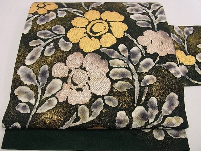 平和屋本店●希少　浦野理一　九寸名古屋帯　枝花文　鬼しぼ縮緬　金彩　逸品s6864
