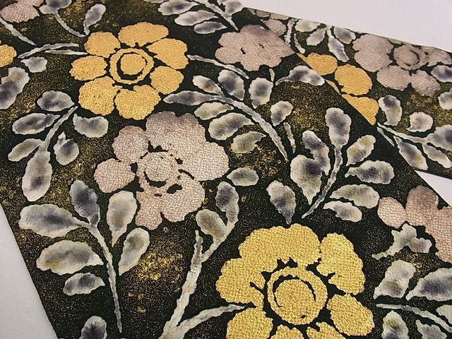 平和屋本店●希少　浦野理一　九寸名古屋帯　枝花文　鬼しぼ縮緬　金彩　逸品s6864