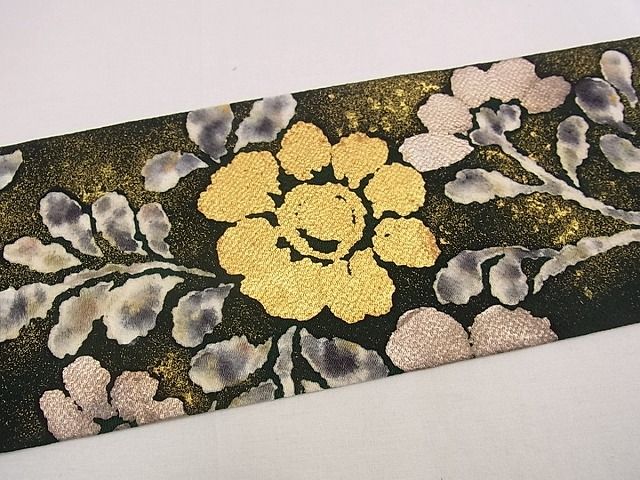 平和屋本店●希少　浦野理一　九寸名古屋帯　枝花文　鬼しぼ縮緬　金彩　逸品s6864