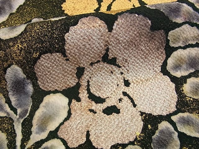 平和屋本店●希少　浦野理一　九寸名古屋帯　枝花文　鬼しぼ縮緬　金彩　逸品s6864