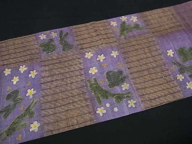 平和屋本店●希少 染色作家 山本由季 九寸名古屋帯 紬地 兎 逸品s6947