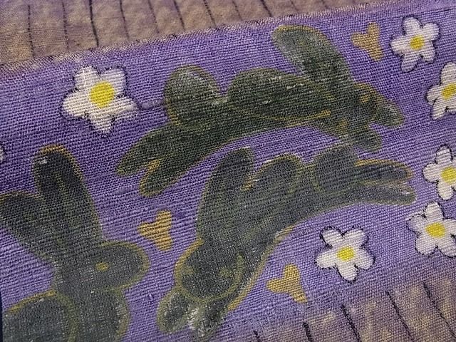 平和屋本店●希少 染色作家 山本由季 九寸名古屋帯 紬地 兎 逸品s6947